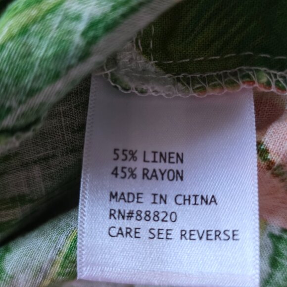 CYNTHIA ROWLEY ( MED) Hawaiian/Tropical Long Sleeve Linen Blend Waist Tie Blouse - Picture 7 of 7